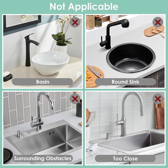 24-Inch Silicone Faucet Mat for Kitchen Sink Splash Guard, 7° Slope | 24"x5.5" water draining mat with fasten button; 1.6-2.75" customizable hole for bathroom, RV & kitchen sink drip catcher.