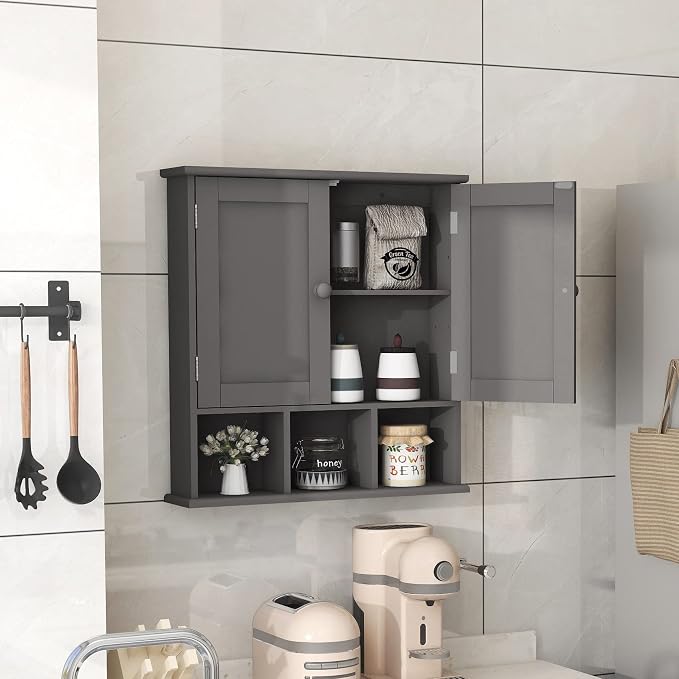 TaoHFE Grey Bathroom Cabinet,Bathroom Wall Cabinet with 2 Door | Adjustable Shelves,Over The Toilet Storage Cabinet,Bathroom Cabinet Wall Mounted,Medicine Cabinets for Laundry Room Kitchen