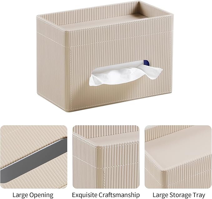 Rectangular Tissue Box Cover PU Leather Tissue Box Holder Rectangle | Magnetic Closure, Storage Tray, For All Full-Size Rectangular Tissue Box, For Bathroom NightStands Office Desk Decorative