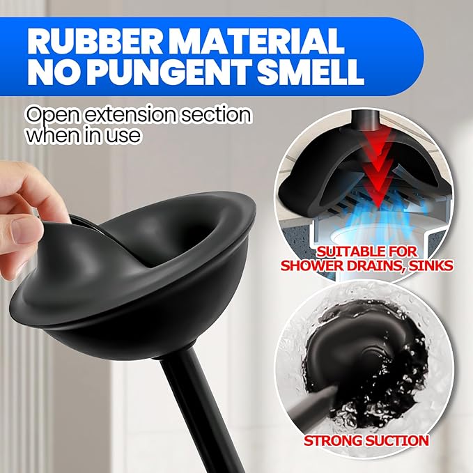 4in1 Toilet Plunger and Brush Set - Home Bathroom Cleaning Tools | 21", Groove Gap Brush, Cleaning Gloves, Heavy Duty Toilet Bowl Cleaner, Apartment Must Haves Bathroom Decor Accessories