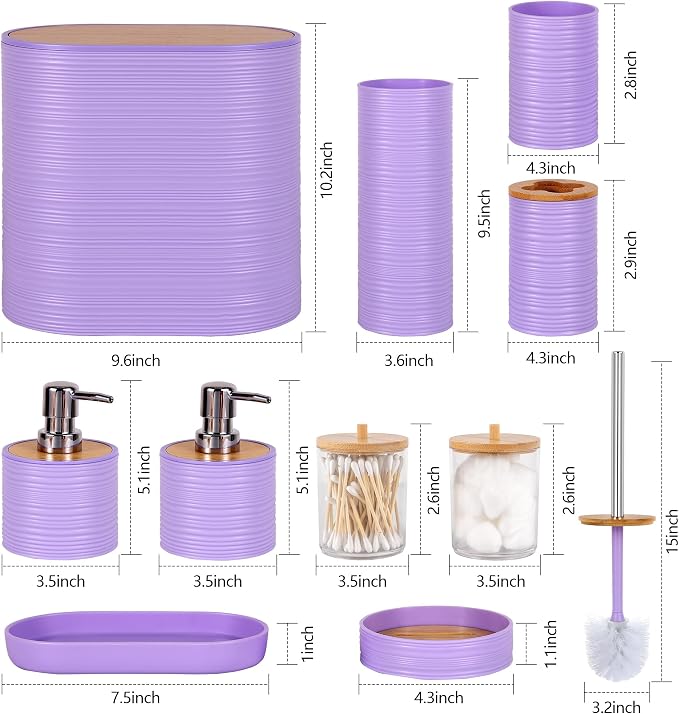 25 PCS Purple Bathroom Accessories Set丨Shower Curtain Bathroom Accessory | All-in-One Kit with Shower Curtain,rug,Trash Can,Toothbrush Holder,Toilet BrushSoap Dispenser,Toothbrush Cup,etc for Home