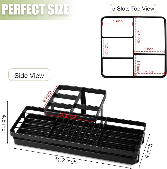 Toothbrush Holders Toothpaste Organizer Bathroom Accessories, Matte Black | Carbon Steel, 5 Slots, Removable Drip Tray, Easy to Clean, Electric Toothbrush Storage, for Countertop, Shower, Sink