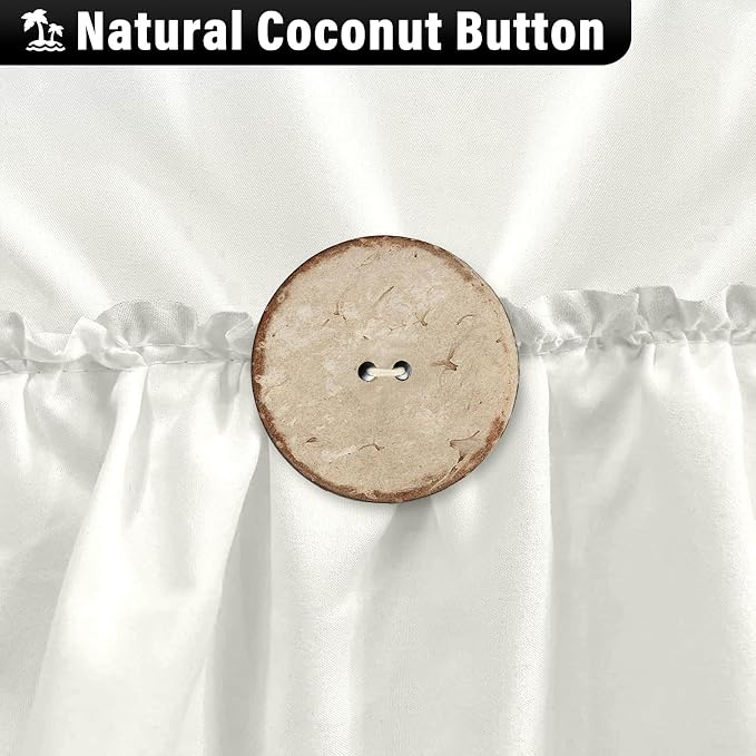 Seasonwood Ivory Ruffle Shower Curtain Farmhouse Shower Curtain 72 X 72 | Natural button accents, layered fabric tiers, shabby chic and French country styling for decorative bathroom updates