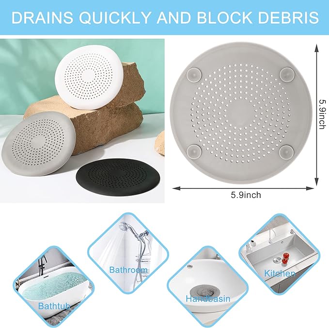 2 Pack Drain Hair Catcher Durable Silicone Hair Stopper Shower Drain Covers Easy to Install and Clean Suit for Bathroom Bathtub and Kitchen （White）