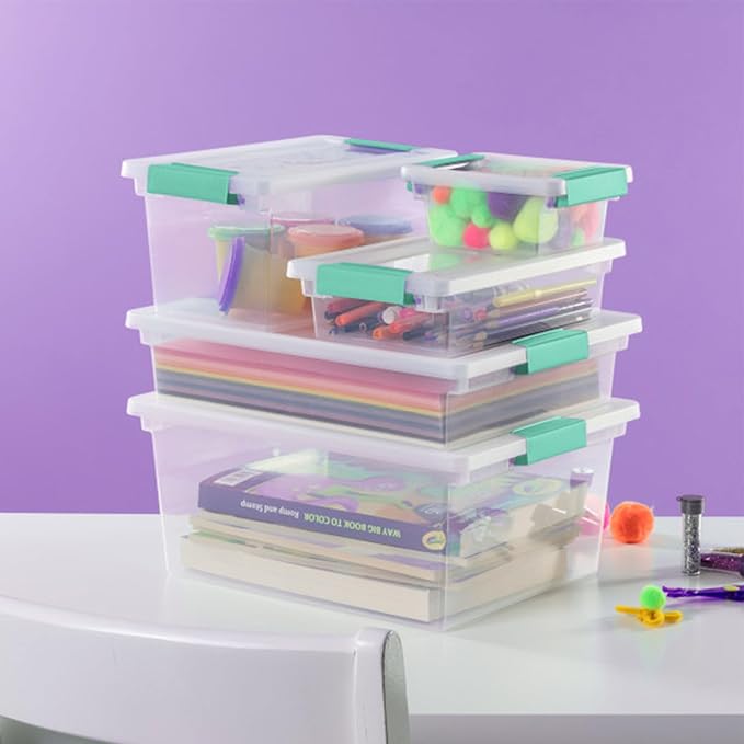 Sterilite Small Clip Box, Stackable Small Storage Bin with Latching Lid, Plastic Container to Organize Office, Crafts, Clear Base and Lid, (Pack of 6) | Storage Containers with Latching Lids for Writing, Arts or Crafts Supplies - Home, Office, Classroo...
