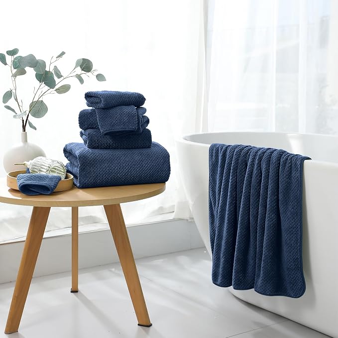 Bath Towel Set 4 Piece Oversized Bath Sheet 35"x70”Extra Large Bath Towel Soft Fluffy Microfibers Towel Set for Bathroom Hotel Highly Absorbent Quick Dry Bathroom Towel,600GSM Luxury Shower Towel Navy