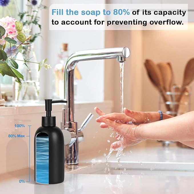 Natheeph Soap Dispenser for Bathroom/Kitchen Fill Hand Soap/Dish Soap, 14OZ | Soap Pump Dispenser Bottle, Ceramic Soap Dispenser Refillable Shampoo/Lotion/Liquid/Detergent for Bathroom/Kitchen (Black)