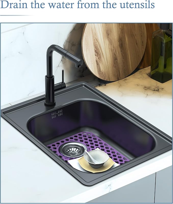 2 Pack Silicone Sink Protector Mat for Kitchen Sink Rear Drian Purple | 13-9/16" x 11-5/8" Non-Slip Heat-resistant and Durable Silicone Grid