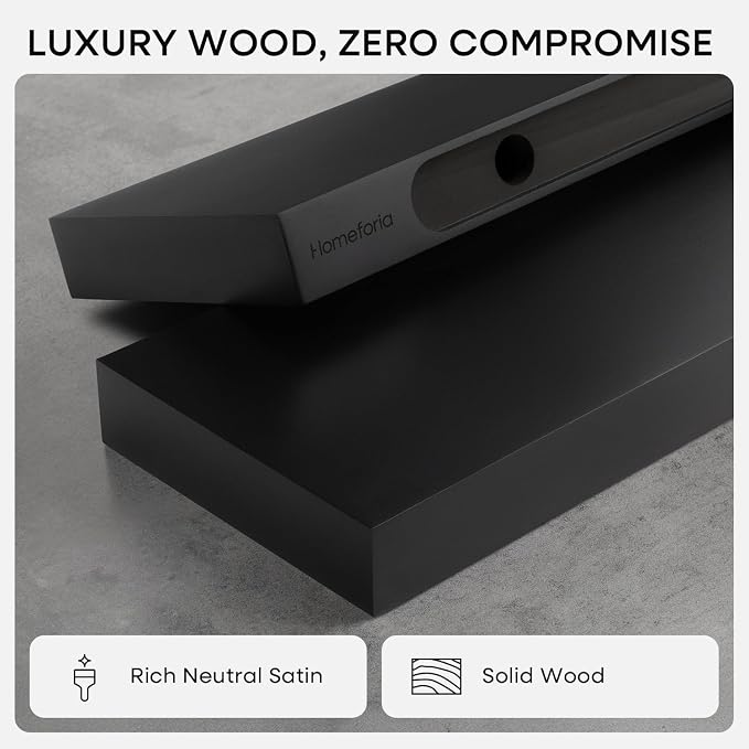 Black Floating Shelves 36 inches Long, High End Solid Real Wood 36 inch Floating Shelf for Wall Mounted, Black Wooden 36in Floating Shelves, Heavy Duty Bracket, 36 X 6.5 X 1.75 in, Set of 3