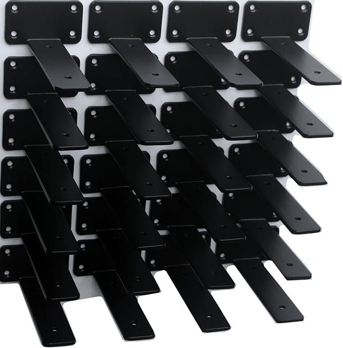 24 Pack - 6 inch Black Hidden L Shelf Bracket (1/5 Inch Thicked) Iron Floating Shelf Brackets Rustic Industrial Metal Brackets for Shelf Support