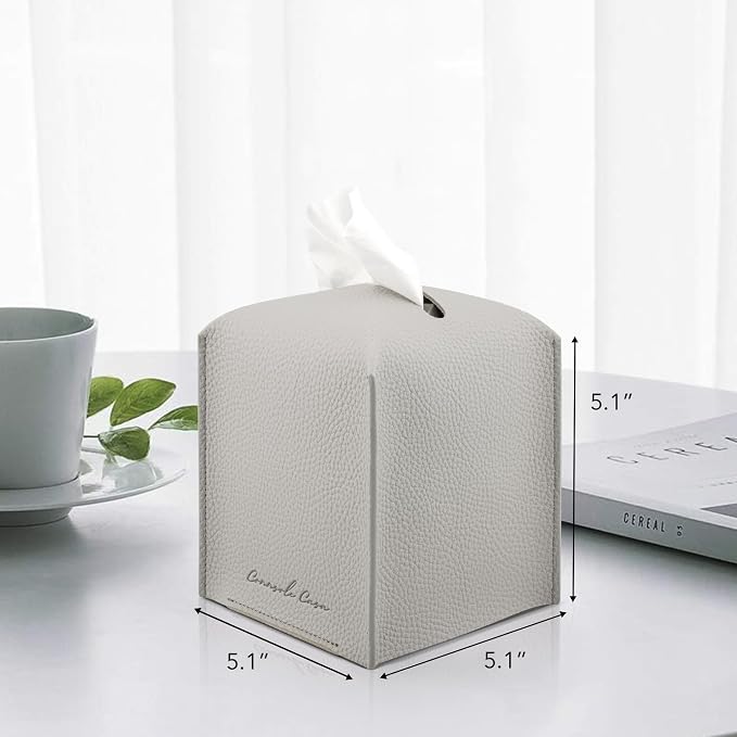 Premium PU Leather Tissue Box Holder - Elegant Hotel-Style Tissue Box Cover for Home, Office & Car Décor, Tissues Cube Organizer for a Natural & Classic Look (Light-Grey 2 Pack)