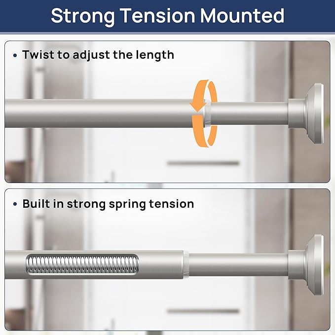 ENJOYBASICS 1" Nickel Shower Curtain Rod, 30-88" Adjustable, Secure Tension | Easy No-Drill Installation, No Tools, No Gaps, Sturdy Rust-Resistant Steel, Sag-Resistant Design, Tubs, RVs, Apartments
