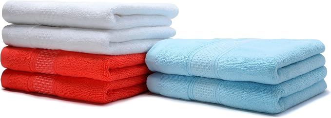 Cotton Hand Towels Set, 6-Piece Set(14in x 29.5in), Super Absorbent Quick Drying,Soft,Bathroom Towels,Suitable for Gyms,Kitchen,Gift(Watermelon Red,White,Sky Blue)
