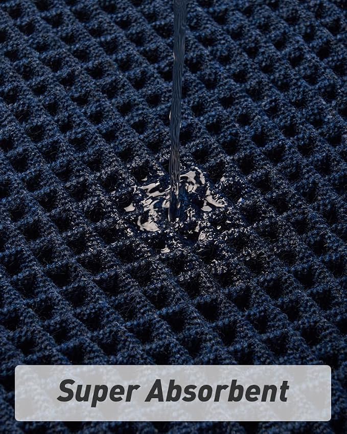 Upgraded Waffle Runner Rug Super Absorbent Non Slip Bath Mats for Bathroom, Washable Bathroom Runner Rug with Tassels, Ideal for Hallway Bedroom Laundry Room, Brown, 2'x 4'(24" x 48"), Navy Blue