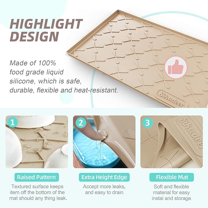 Waterproof Under Sink Mat 22" x 22" Silicone Mat Cabinet Protector | Heavy Duty Kitchen Cabinet Liner, Easy Press Drain, Home Essentials for Pet Feeding, Boots, Bathroom, Organizers & Storage