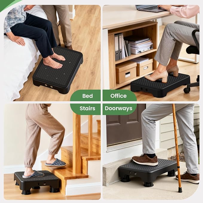 SOYO Mobility One Step Stool Platform for Adults & Elderly, Black-Black | Adjustable Small Step Riser for Seniors, Indoor Outdoor Non-Slip Standing Support Portable Low Step for Car, Bed, Bathroom