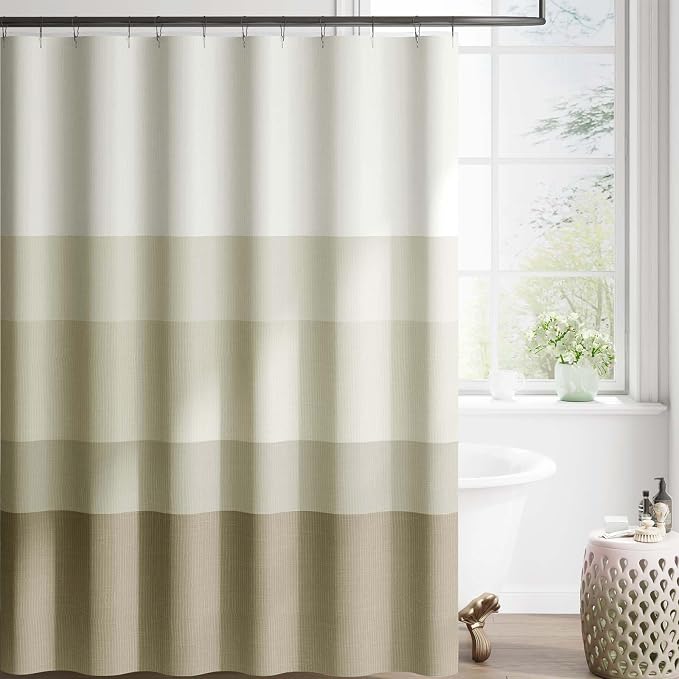 jinchan Extra Long Taupe Shower Curtain for Bathroom 70x84 inch 12 Hooks | 84 inch Shower Curtain Hooks, Bathroom Decor, Waterproof Fabric, Gradual Color, Minimalist Design, Modern Neutral, Stripe