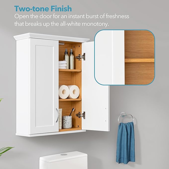 VANIRROR Bathroom Cabinet Wall Mount with DIY Lighting Dual-Tone Design | Wooden Medicine Cabinet Unique Top Over the Toilet Saver Storage Cabinets for Laundry Kitchen Entryway