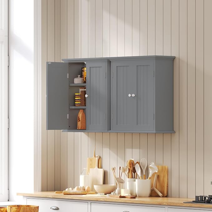 ChooChoo Bathroom Wall Cabinet with 2 Doors, Over The Toilet | 8.8"D x 21.1"W x 24"H, Medicine Cabinet, Adjustable Shelves, Cupboard, Grey