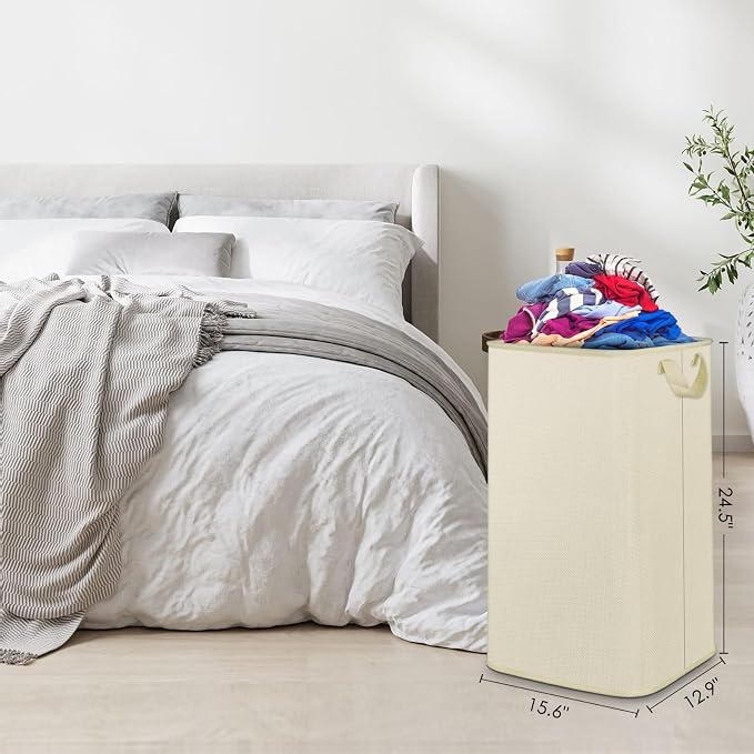 Large Laundry Basket, 80L Collapsible Tall Hamper with Handle Beige | Dirty Clothes Hamper for Bedroom, Rectangular Sturdy Laundry Basket for College, Dorm, Towels, Toys
