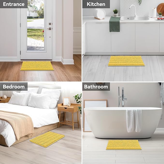 Bcoimo Small Bath Rug Mat,Yellow Chenille High Absorbent Bathroom Floor Mat | Non Slip with Rubber Backing 24x17 Bathroom Rug; Machine Washable;Extra Soft Bath Rug;High Absorbent,Quick Dry Microfiber mat