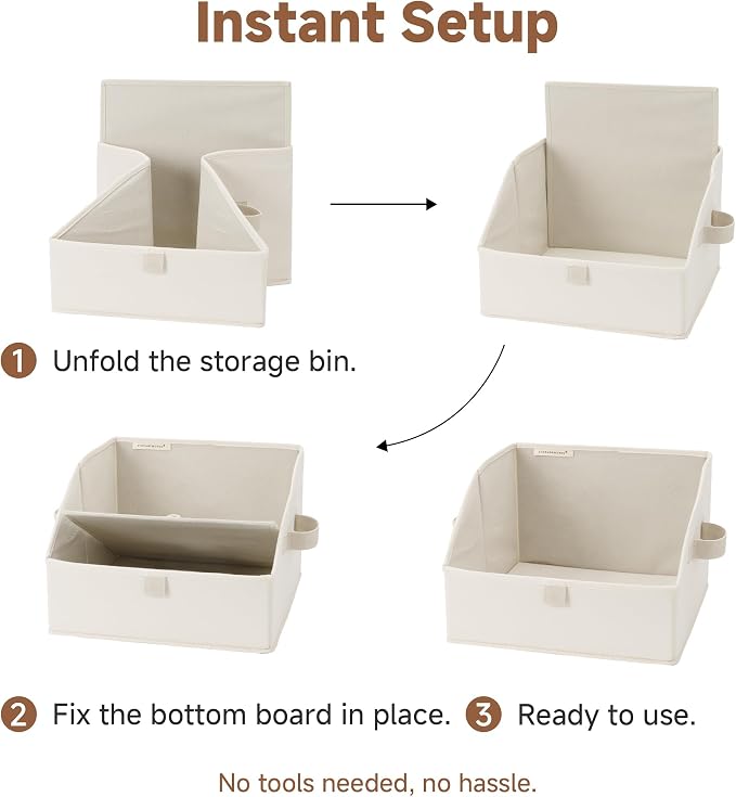 StorageWorks Closet Storage Bins Trapezoid, Beige, Small, 3-Pack | Closet Organizer Bins for Closet Shelves, Cube Storage, Fabric Clothes Bin, Foldable Organizing Baskets with Handles
