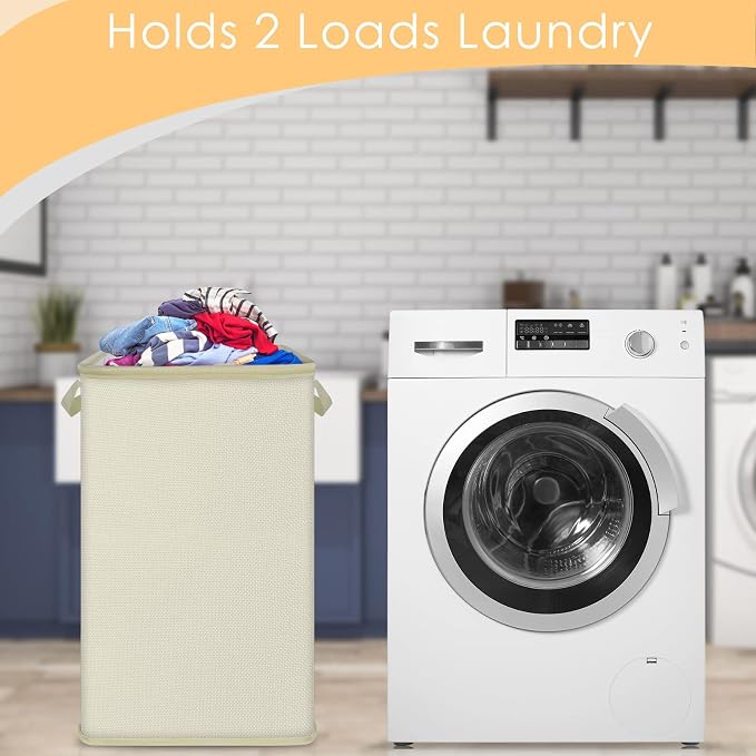 Large Laundry Basket, 80L Collapsible Tall Hamper with Handle Beige | Dirty Clothes Hamper for Bedroom, Rectangular Sturdy Laundry Basket for College, Dorm, Towels, Toys