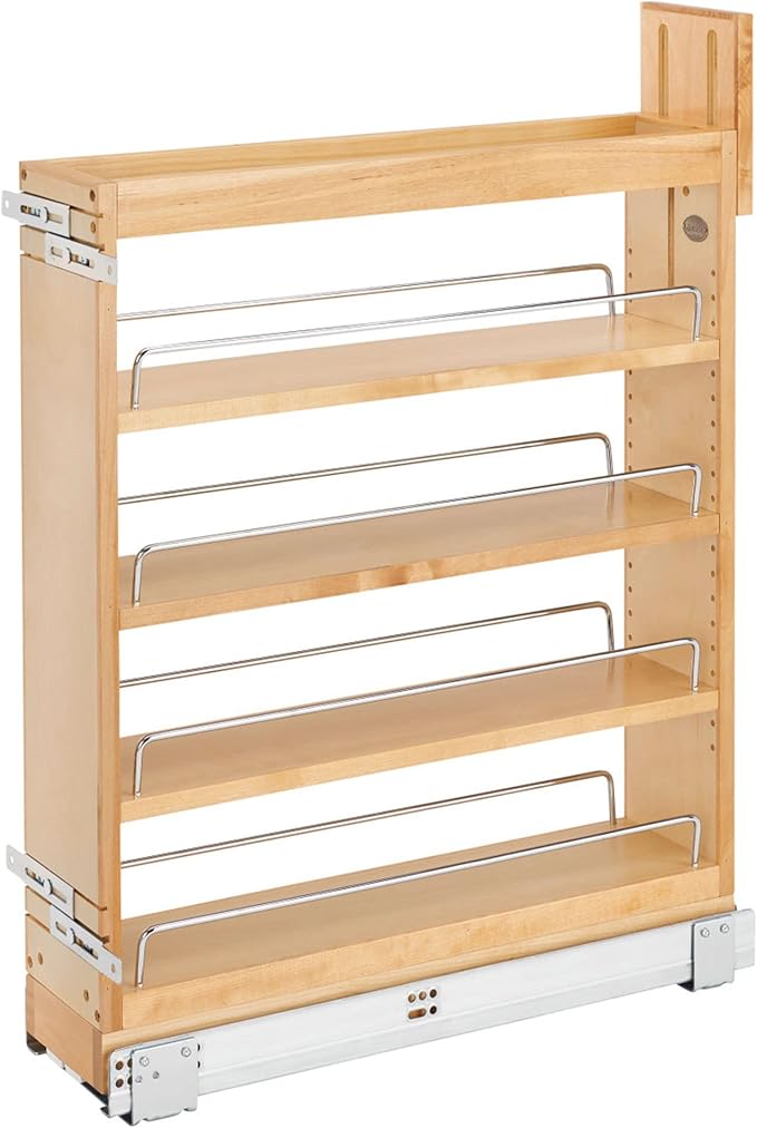 Rev-A-Shelf Maple Pullout Organizer w/Blum Soft-Close for Base Cabinets, Full Extension Slides & Adjustable Shelves Rack, Min Opening Width of 5.5", 448-BCSC-5C