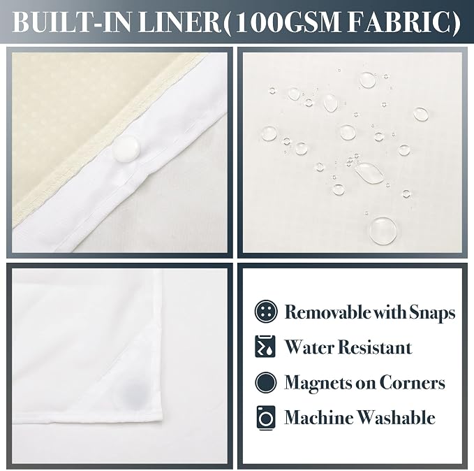 N&Y HOME Stall Waffle Weave Shower Curtain with Snap-in Liner Cream 36x72 | 12 Hooks & Snap on Fabric Liner, Washable, Mesh Window, Hotel Style, 36 x 72 Small Shower Stall Size Curtain Set for Bathroom