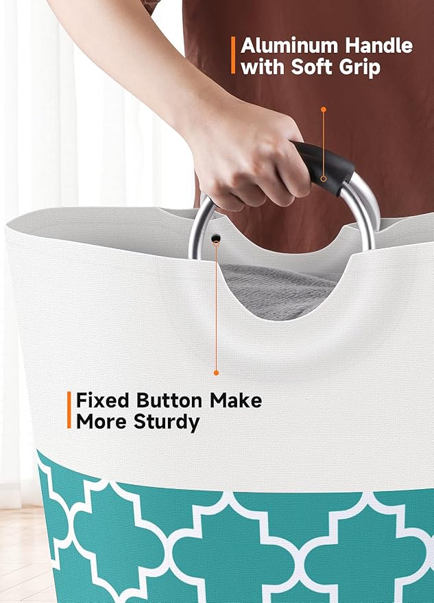Large Laundry Basket, 82L Tall Collapsible Hamper with Handles, Green | Freestanding Laundry Hamper, Waterproof Dirty Clothes Storage Bag for College, Bathroom, Foldable Washing Bin for Travel