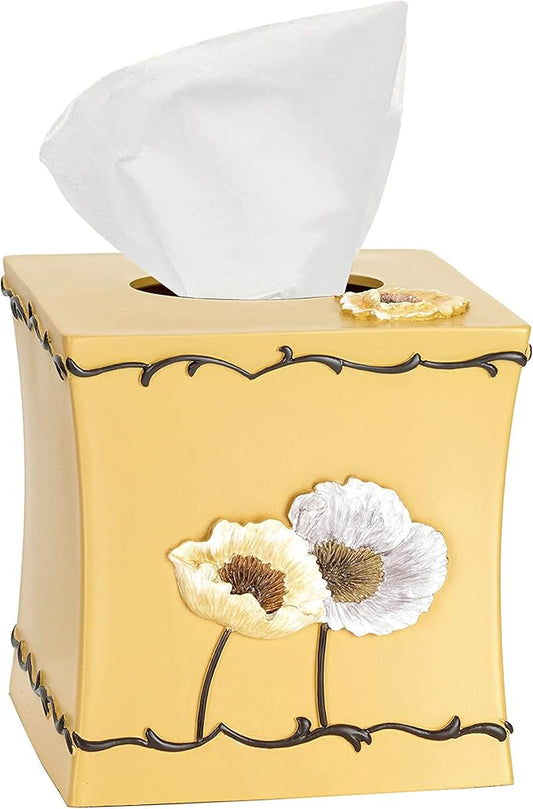 Resin Tissue Box Cover for Modern Home Decor - Minimalist Square Tissue Box Holder for Guest Room, Bedroom, Bathroom, Tabletop & Office - Durable and Aesthetic Tissue Holder, Poppy Fields