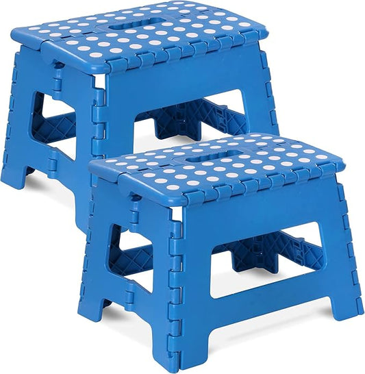 Utopia Home Folding Step Stool 9 Inch, Anti-Slip, Blue, 2-Pack | Foldable step stool with anti-slip surface, built-in handle, and 300 lbs support for safe home use.