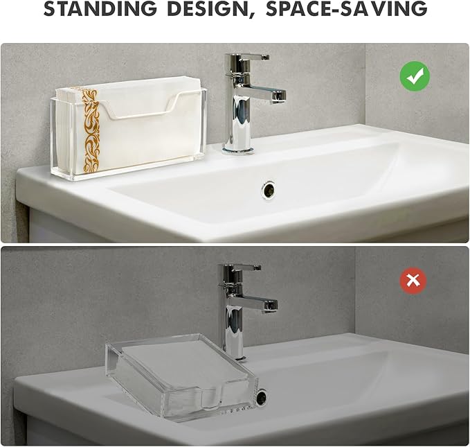 Kordory Clear Acrylic Vertical Guest Towel Holder, Large Napkin Holder | Waterproof Splash Resistant, Fits Disposable Hand Towels, Ideal For Bathroom, Kitchen, Dining Table, Home, Hotel & Office