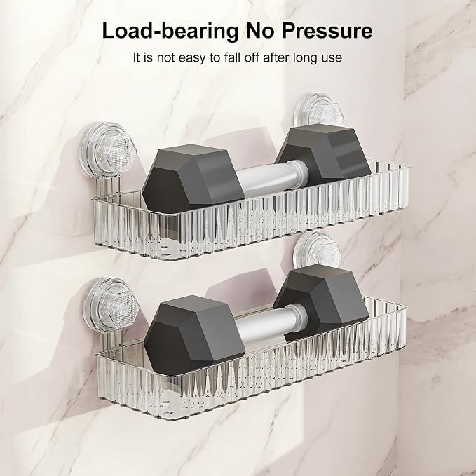 Adhesive Shower Caddy Suction Cup Shower Shelves for Inside Shower No Drilling Bathroom Organizers and Storage Wall Shelf Rack Clear(clear,square)