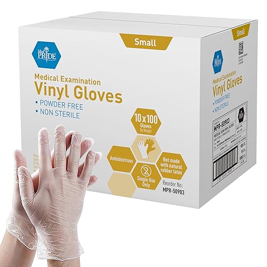 MED PRIDE Vinyl Medical Exam Gloves,Powder & Latex-Free, Small, 1000-Count