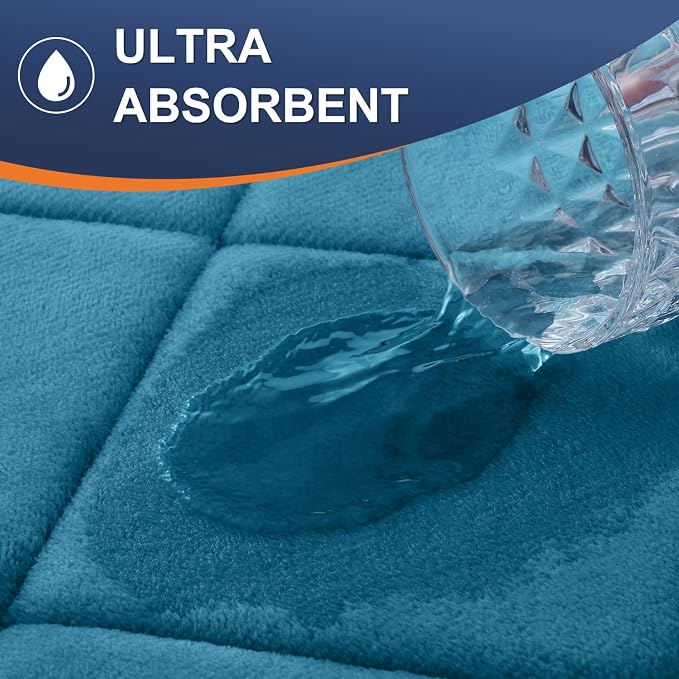 OLANLY Memory Foam Toilet Rugs U-Shaped 24x20, Ultra Soft and Absorbent | Peacock Blue, Quick Dry Commode Contour Rugs, Machine Washable, Comfortable Bathroom Contour Bath Mats for Toilet Base
