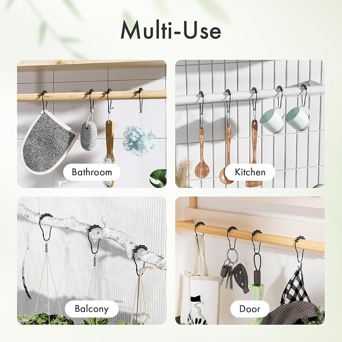Matte Black Shower Curtain Rings - Set of 12 - Rust-Resistant Metal Shower Hooks for Bathroom Shower Rod