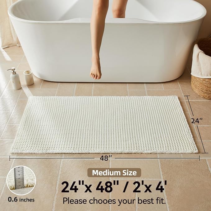Triohero Waffle Bath Mat, Boho Bathroom Rugs Non Slip Washable, Ultra Soft Super Absorbent Quick Dry Farmhouse Bathroom Decor, 24" x 48", Cream White | Super Absorbent Quick Dry Bath Rug, Non-Slip Backing, Soft Waffle Washable Farmhouse Bathroom Mats, ...