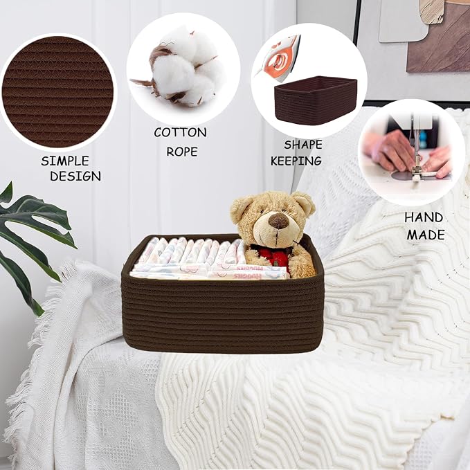 COMFY HOMI 11.5"x7.5"x4.7" Storage Baskets for Organizing | Cotton Rope Woven Basket | Toy Storage Bin Box | Basket for Shelves, Closet Organizer Bin, Decorative Closet Shelf, 3 Pack,