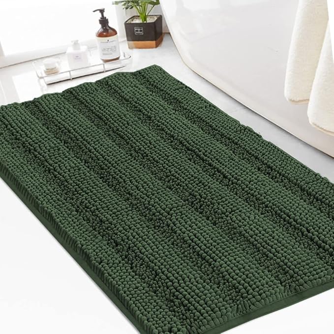 Turquoize Chenille Bath Rugs Shaggy Bathroom Rugs Non Slip Bath Rugs for Bathroom 24 x 36 Bronze Green Bath Rug Extra Soft and Absorbent Area Rug, 24"x 36", Bronze Green