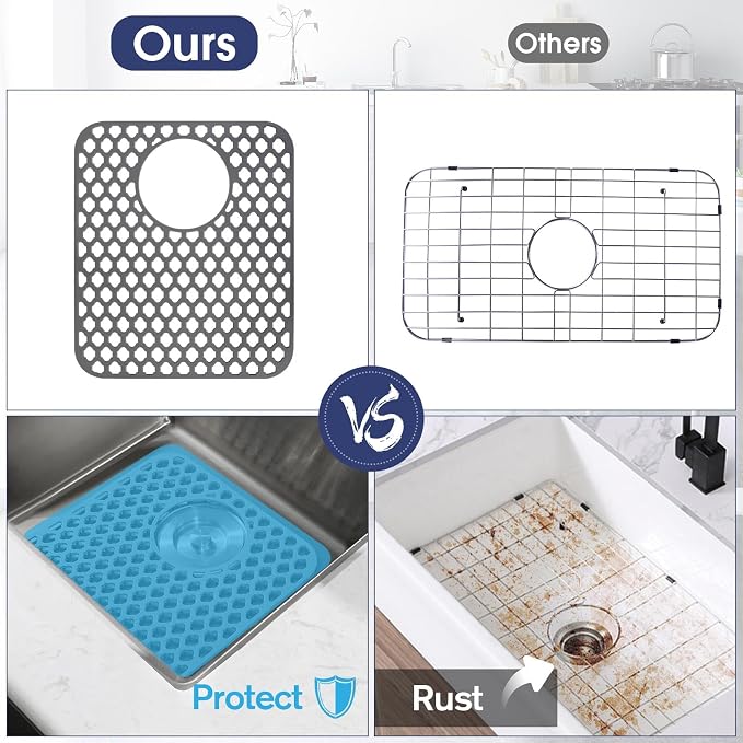 Snuggery Silicone Sink Protector Mat for Kitchen Sink, 12"x14" Rear Drain | Scratch protection, cushions fragile dishes and glassware, dishwasher safe, food-grade silicone, 446°F heat resistant