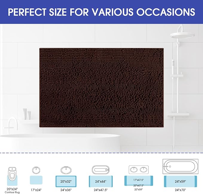 Striped Brown Bathroom Rug Mat 32"x20" Ultra Soft, Non Slip Chenille Bath Rugs, Absorbent Plush Shaggy Bath Mats for Bathroom, Bedroom, Kitchen, Shower, Tub
