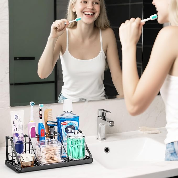 Bathroom Toothbrush Holder Set with 2 Pack Qtip Holder Dispenser, Stainless Steel