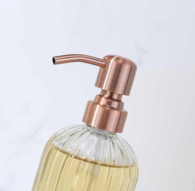Copper Glass Bathroom Soap Dispenser with Metal Pump,Vintage Dish Soap Dispenser for Kitchen, Used for Lotionor Home,Bathroom,Countertop, Hotel,2 Packs