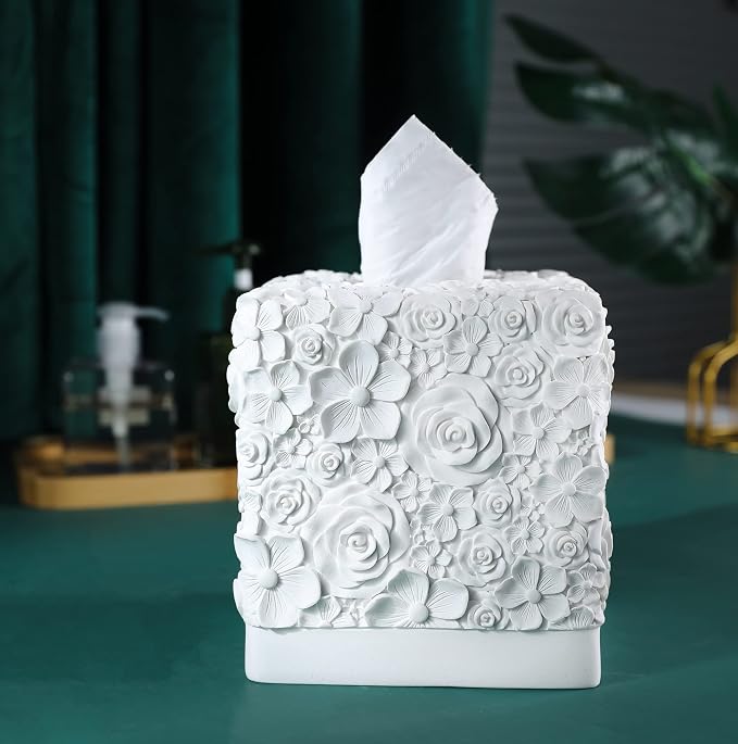 Hymmah Modern Square Tissue Box Cover Holder,Bathroom Accessories Decor Unique Design Tissue Box Cover for Bathroom Vanity Counter Tops Also Great for Bedrooms and Living Rooms