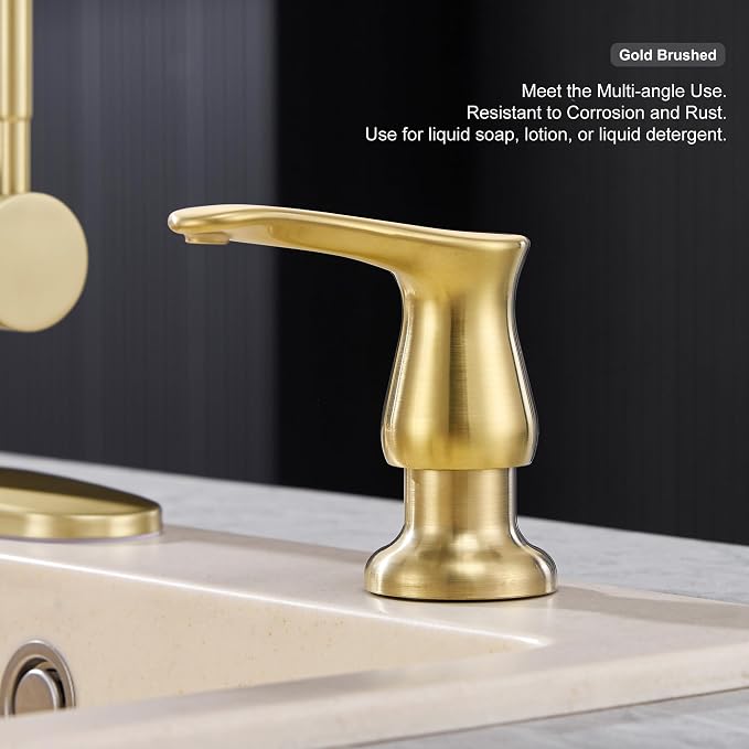 Gold Kitchen Sink Soap Dispenser with 17 OZ Bottle | Soap Dispenser for Kitchen Sink, Built in Soap Dispenser, Liquid Dispenser, Refill from The Top, G086BG