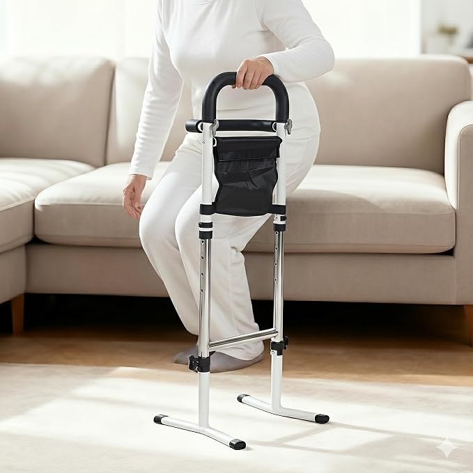 Stand Assist(White)-Movable Standing Aid Rail for Couch, Chair, Bedside, Toilet. Assistance Handle for People with Limited Mobility. Safety Grab Bar for Standing.