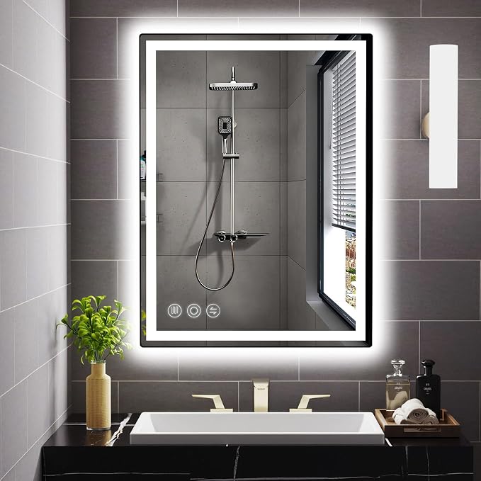 32" x 24" LED Bathroom Mirror with Lights, Memory Vanity Mirror | Anti-Fog, 3 Color Modes, Dimmable, Front Lit, Memory Function, Tempered Glass, Lighted Bathroom Mirror for Wall