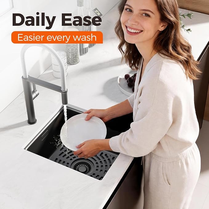 Snuggery Silicone Sink Protector for Kitchen Sink, 12"x14" Center Drain | Scratch protection, cushions fragile dishes and glassware, dishwasher safe, food-grade silicone, 446°F heat resistant