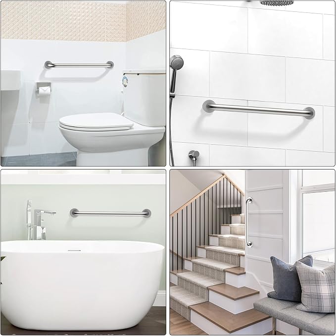 ZUEXT 24 Inch Brushed Nickel Stainless Steel Bathroom Shower Grab Bar | Safety Handrail for Shower Toilet Bathtub, Wall-Mounted, Handicap Grab Rail for Seniors Elderly Disabled, 1.25" Diameter
